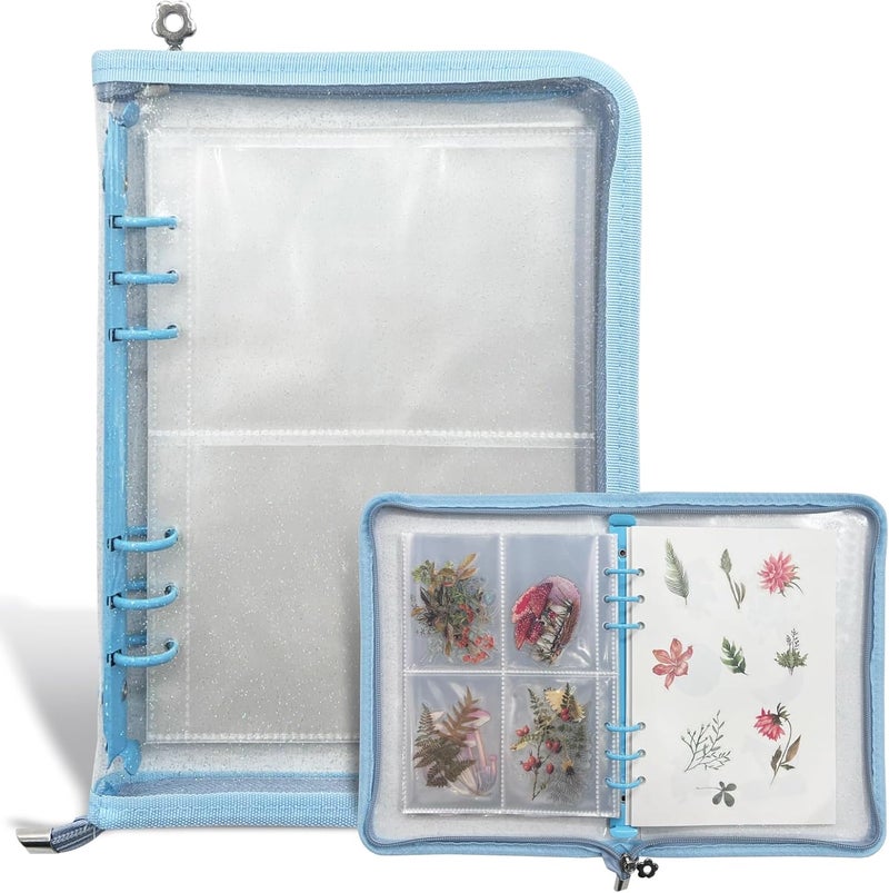 NOCAFI Sticker Storage Organizer Binder A5 Sticker Collecting Book Zipper Album for Adult with Blank Reusable Release Paper and Pocket Pages (Blue) - Image 1